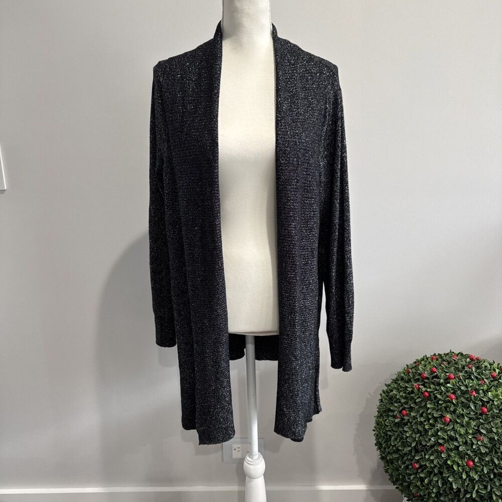 Worthington Womens Black Cardigan Sweater Plus Sz 0X Open Front Sparkle Metallic